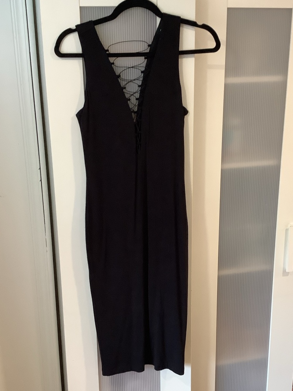 Bardot Black Lace-Up V-Neck Midi Dress
